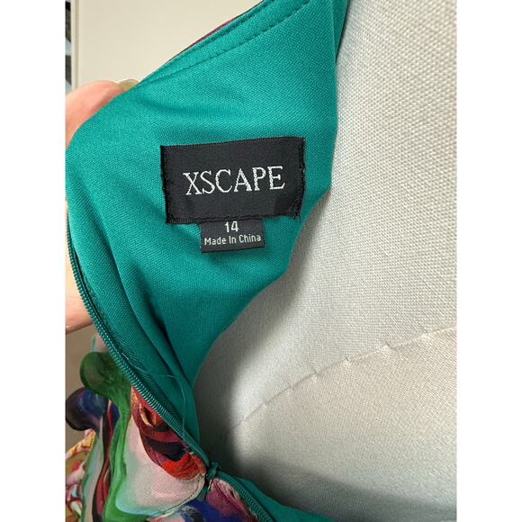 Xscape Multi-Printed Chiffon Sleeveless Tiered Dress Sweetheart Neck Size 14 - Picture 5 of 5